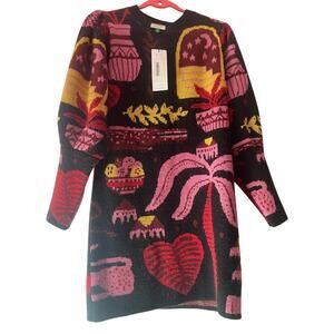 FARM Rio Black Dress with Pink and Yellow Prints